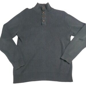 GAP Men's Mock Neck Button Sweater 100% Cotton Charcoal Black Knit Size S/M